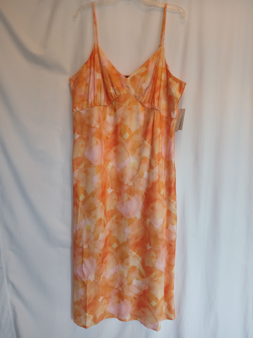 Eloquii Apricot Blossom Pastel Orange Print Satin Slip Midi Dress 18 New!